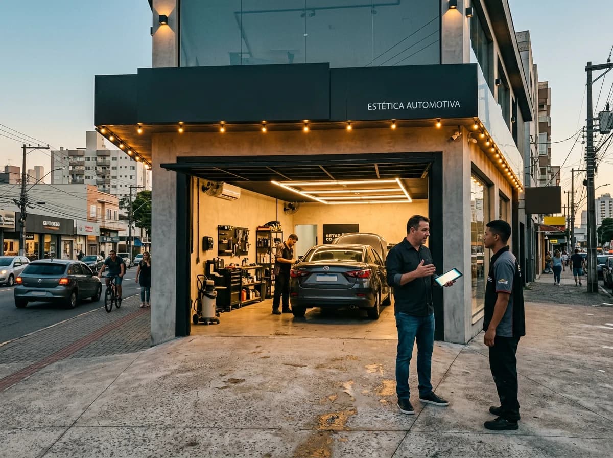 Fachada de uma unidade de rede de estética automotiva